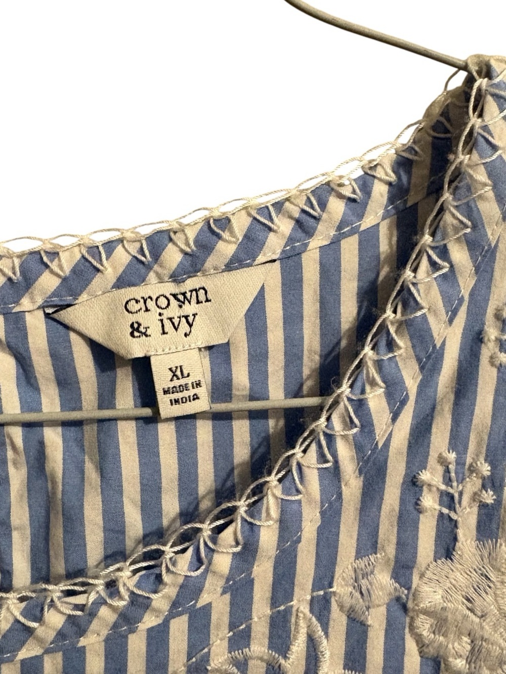 crown & ivy Blue and White Striped Embroidered Tank - Picture 3 of 5